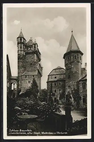 AK Braunfels, Löwenterrasse, alter Stock, Wedenbau und Uhrturm vom Schloss