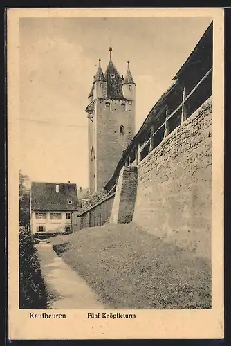 AK Kaufbeuren, Fünf Knöpfleturm mit Stadtmauer