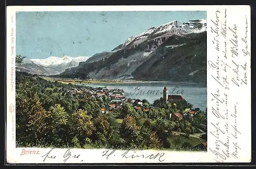 AK Brienz, Ortsansicht mit Wasser- und Bergblick