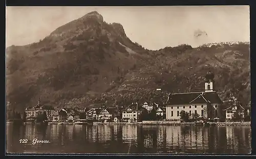 AK Gersau, Ortspanorama vom Wasser aus