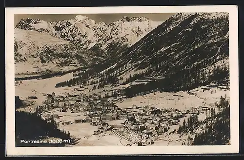 AK Pontresina, Gesamtansicht im Winter aus der Vogelschau