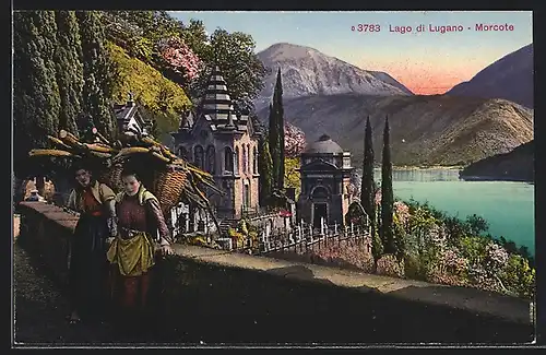 AK Morcote /Lago di Lugano, Ortspartie mit Kirche