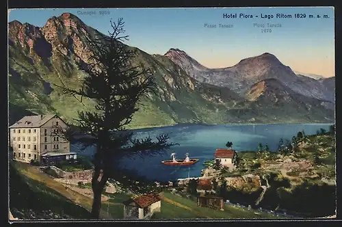 AK Piora /Lago Ritom, Hotel Piora mit Camoghè und Pizzo Taneda