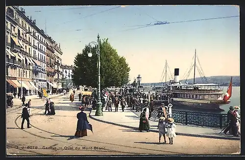 AK Genève / Genf, Quai du Mont Blanc, Dampfer an Landungsbrücke