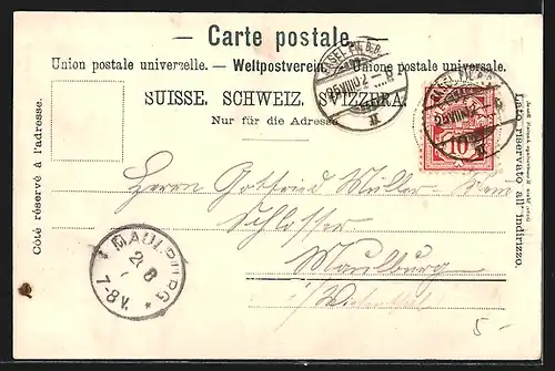 AK Basel, Teilansicht mit Brücken aus der Vogelschau