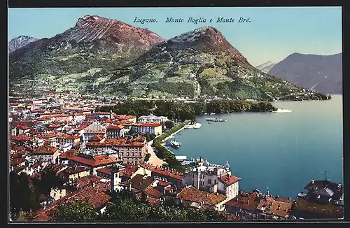 AK Lugano, Ortsansicht mit Monte Boglia und Monte Bré