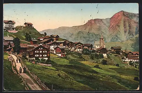 AK Tschiertschen, Tschiertschen-Dorf, Gesamtansicht mit Bergblick