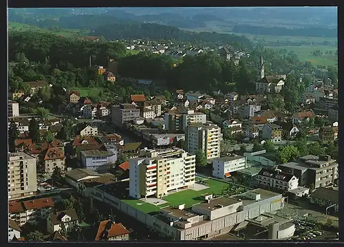 AK Uster, Ortsansicht mit Einkaufszentrum und Hotel Illuster, Fliegeraufnahme