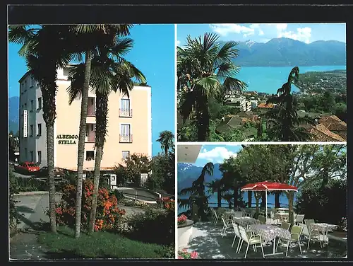 AK Orselina, Das Hotel Stella mit Terrasse, Blick auf den Bergsee