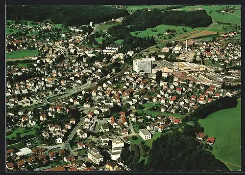 AK Rüti, Ortsansicht mit Bahnhof vom Flugzeug aus