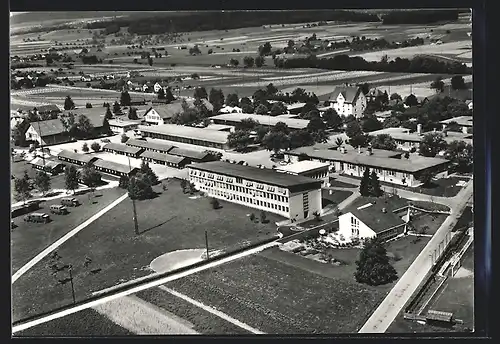 AK Bülach, Örtliche Kaserne, Soldatenhaus des CVJM aus der Vogelschau