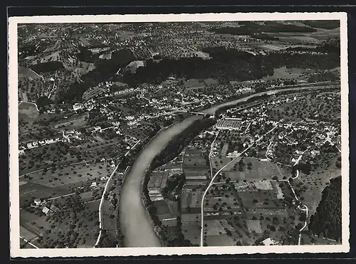 AK Kradolf-Schönenberg, Ortsansicht am Fluss vom Flugzeug aus