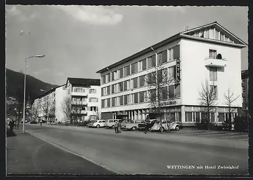 AK Wettingen, Strassenpartie mit VW Käfer am Hotel Zwissighof