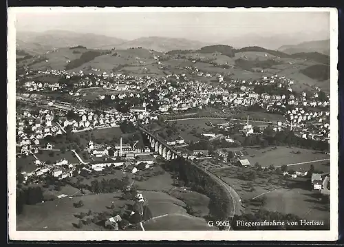 AK Herisau, Ortsansicht mit Viadukt, Fliegeraufnahme