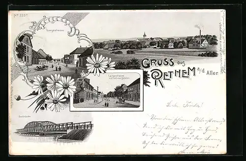 Lithographie Rethem a / d. Aller, Teilansicht, Langestrasse v. d. Post aus gesehen, Seebrücke