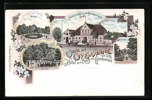 Lithographie Ovelgönne / Oldenburg, Hotel zum König von Griechenland, Gartenpartien