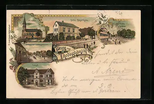 Lithographie Thedinghausen, Hotel Meyerholz, Erbhof, Kirche