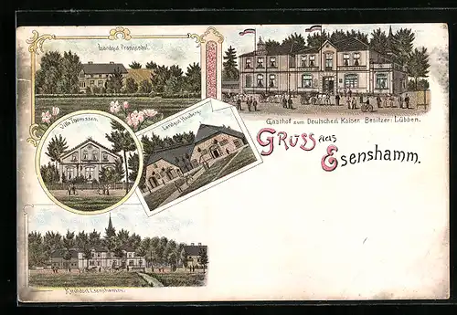 Lithographie Esenshamm, Gasthof zum Deutschen Kaiser, Landgut Prangenhof, Villa Thomssen