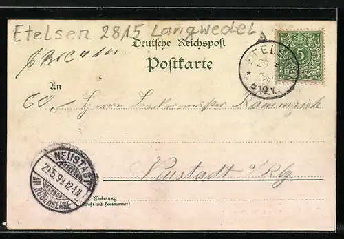 Lithographie Etelsen, Gasthaus W. Rotermund, Geschäftshaus J. D. Hasselhoff