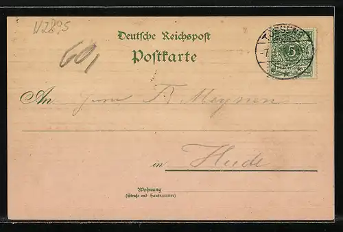 Lithographie Tossens, Gröne`s Gasthof, Strandhof, Geschäft H. Hayen