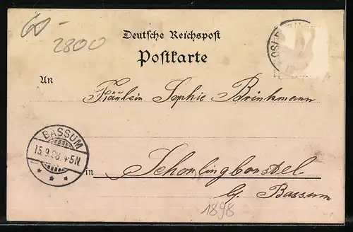 Lithographie Oslebshausen, Café Brema, Gäste am Eingang, Stallungen