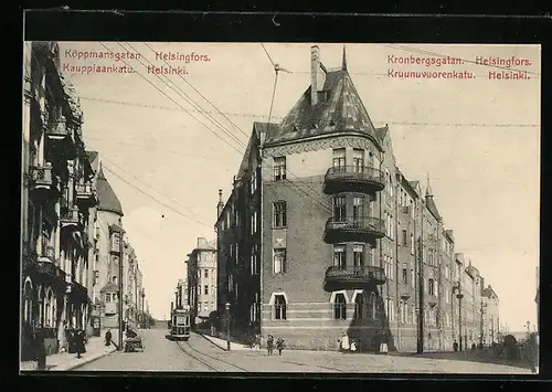AK Helsingfors, Köppmansgatan, Strassenbahn nebst Gebäude