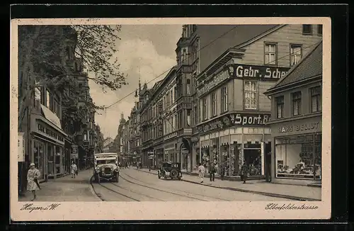 AK Hagen i. W., Elberfelderstrasse mit Geschäften