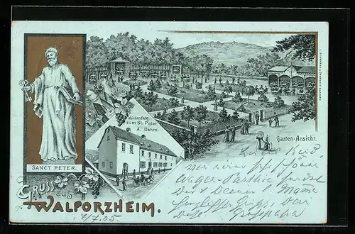 Lithographie Walporzheim, Weinhandlung zum St. Peter, Gartenansicht, Sanct Peter