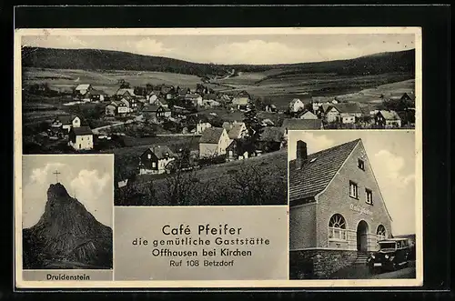 AK Offhausen bei Kirchen, Cafe Pfeifer, Druidenstein, Gesamtansicht