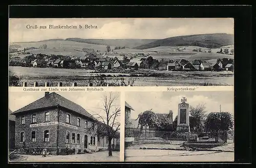 AK Blankenheim / Bebra, Gasthaus zur Linde von J. Rohrbach, Kriegerdenkmal, Gesamtansicht