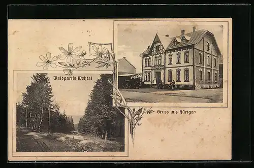 AK Hürtgen, Gasthof W. Bergsch, Waldpartie Wehtal