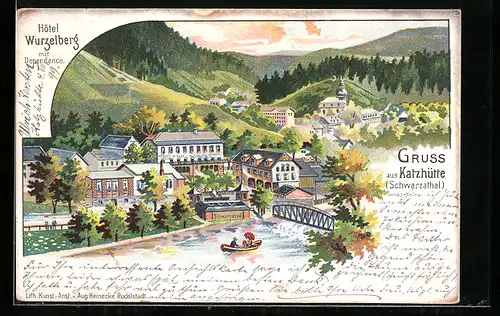 Lithographie Katzhütte, Hotel Wurzelberg, Gesamtansicht