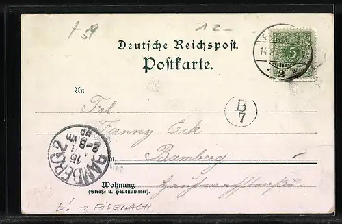 Vorläufer-Lithographie Eisenach, 1895, Gasthaus Wartburg-Restauration F. Wieprecht mit Hof, Wartburg