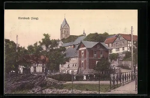 AK Morsbach /Sieg, Ortspartie mit Kirche