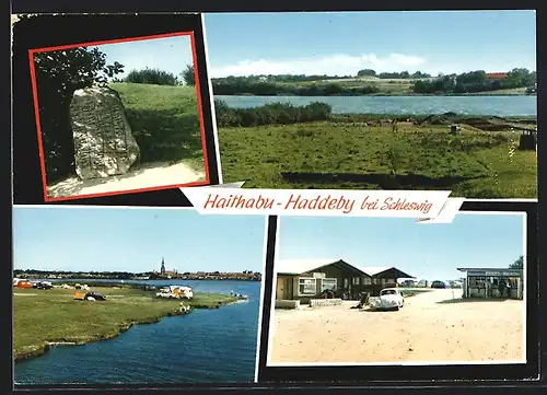 AK Haithabu-Haddeby bei Schleswig, Kiosk, Denkmal, Uferpartie