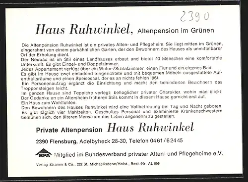 AK Flensburg, Altenpension Haus Ruhwinkel, Adelbyheck 28-30, Innenansicht, Eingang