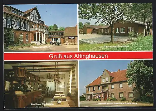 AK Affinghausen, Geschäfts- und Gasthaus Strahmann, Innenansicht, Jugend- und Sporthaus