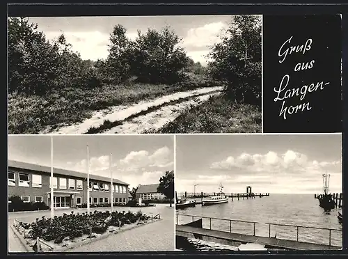 AK Langenhorn /Nordfriesland, Gebäudeansicht, Hafen, Ortspartie