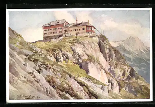 Künstler-AK Edward Theodore Compton: Watzmannhaus im Sonnenschein