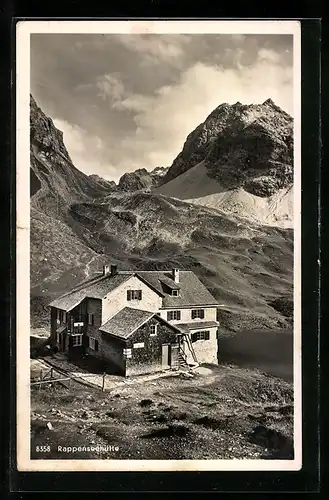 AK Rappenseehütte, Berghütte aus der Vogelschau