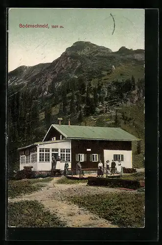 AK Unterkunftshaus Bodenschneid, Berghütte mit Panorama