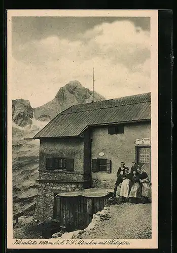 AK Knorrhütte, Berghütte d. A. V. S. München an der Zugspitze mit Plattspitze