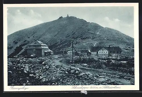 AK Schlesierhaus, Ansicht mit Schneekoppe und Umgebung