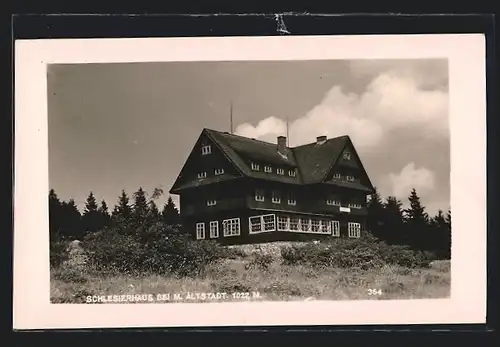 AK Schlesierhaus bei M. Altstadt, Ansicht mit Tannen