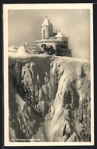 AK Schneegruben-Baude, Baude mit Schneegrube im Winter