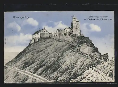 AK Schneekoppenhäuser und Wetterwarte im Riesengebirge