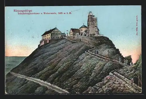 AK Schneekoppenhäuser und Wetterwarte im Riesengebirge