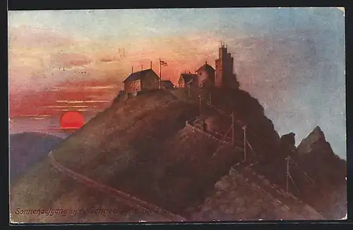 AK Schneekoppenhäuser bei Sonnenaufgang