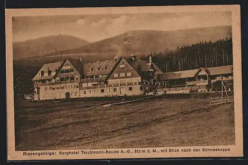 AK Teichmannbaude im Riesengebirge mit Blick nach der Schneekoppe