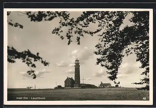 AK Insel Oie, Leuchtturm mit Feldern